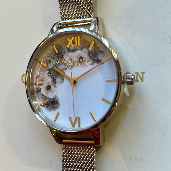 Olivia Burton WaterColor Florals Watch With 34mm White Floral Face & MeshBracele - Picture 4 of 8